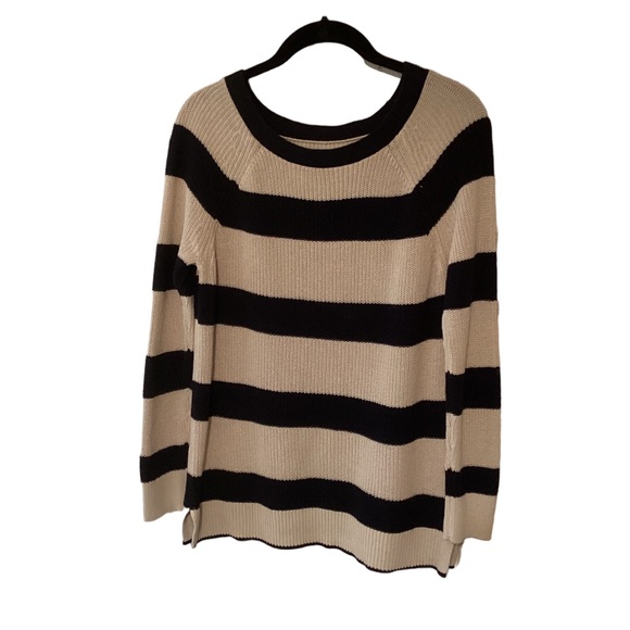LOFT Black and Tan Boat Neck Striped Pullover Sweater Long Sleeves S - Picture 1 of 7